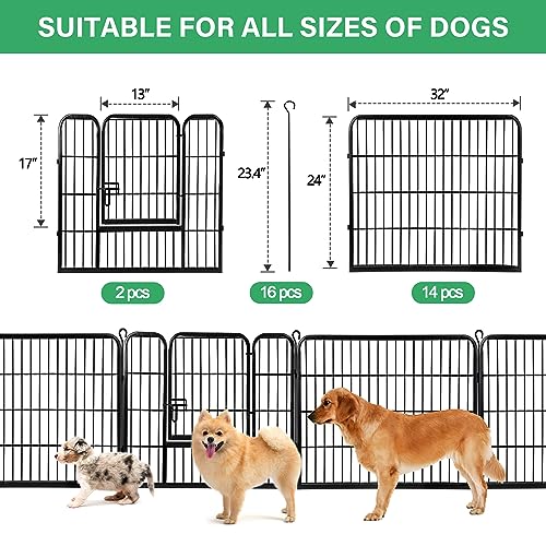 Dog Pen Pet Playpen Kennel Fence Outdoor Indoor Play Yard Puppy Exercise Barrier 31'' W x 24'' H 16 Panels (16 Panels, 24 Inches)