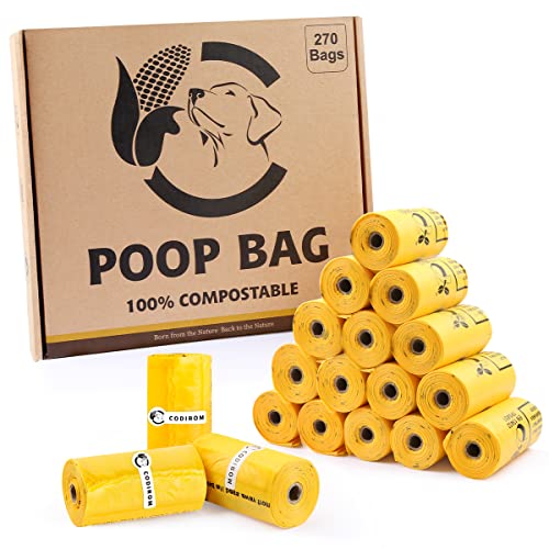 Certified Compostable Dog Poop Bags, 270 Count Landfill Friendly and Leakproof Waste Bags, Easy Open Unscented Maize Yellow Poop Bag for Dog, 15 Doggy Bags Per Roll (18 rolls) - color: Maize Yellow, size: 270 Count (Pack of 1)