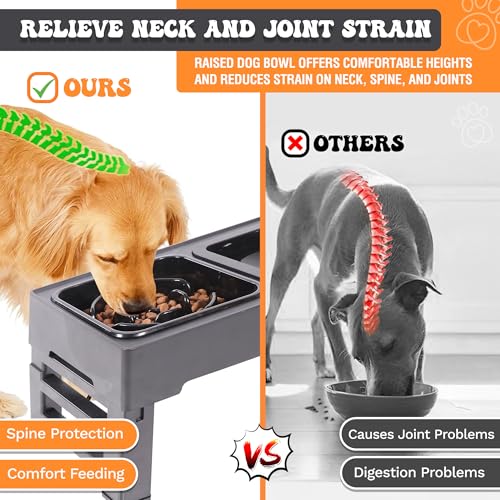 Elevated Dog Bowls with Collapsible Scoop, Slow Feeder Dog Bowls & No-Spill Water Bowl, Raised Dog Bowl Stand 4 Adjustable Heights for Small, Medium & Large Dogs - color: No-Spill Water Bowl & Slow Feeder Black