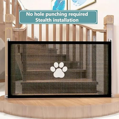 Cat Dog Gate Indoor Flexible Pet Gate for Stairs No Drilling Antis Fence, Dog Gates for Doorways Extra Wide, Indoor Isolation Net Stair, Safety Fence Door for Pets 71x31in Black
