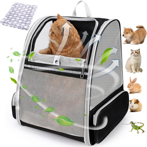Lollimeow Cat Backpack Carrier, Ideal for Small Animals & Puppies, Airline Approved,Safe for Travel, Hiking, Vet Transport & Outdoor Use Fully Ventilated Design for Ultimate Comfort On-the-Go - color: Mesh Black