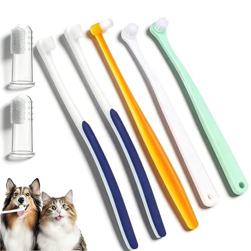 5Pack Ultra Soft Pet Toothbrush for Small Dog & Cat Toothbrush Set with 2 Finger Brushes - Soft Bristles for Gentle Pet Dental Care, Teething & Gingivitis Prevention for Puppies & Kittens - color: Model A-small Head