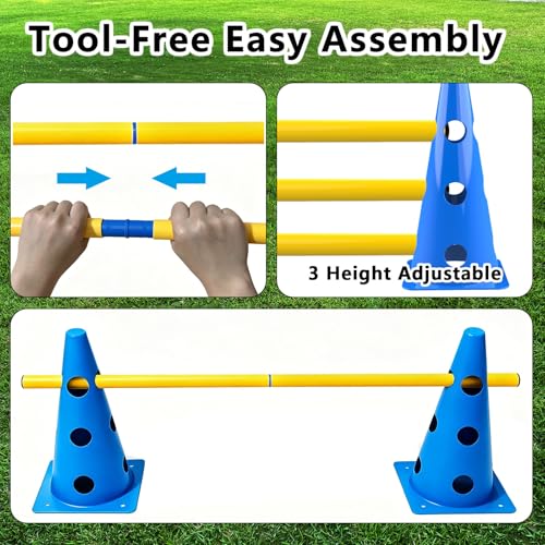 12 Dog Agility Hurdle Cones, 3 Adjustable Heights for Dog Training (Blue) - color: SLV-Hurdle Cone 12