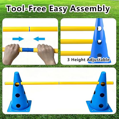 12 Dog Agility Hurdle Cones, 3 Adjustable Heights for Dog Training (Blue) - color: SLV-Hurdle Cone 12