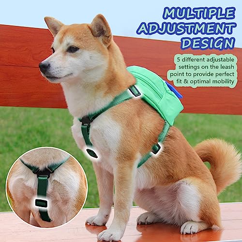 Dog Backpack Harness with Leash,Cute Pet Puppy Backpacks Bulid-in Dog Poop Bag Dispenser,Adjustable Pets Self Carrier Bag for Small Medium Dogs Travel Hiking Daily Walking(M, Green) - color: Green, size: Medium
