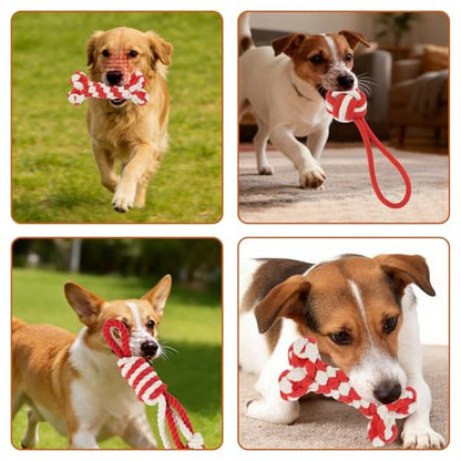 3 Pack Cotton Rope Dog Toy Set, Indestructible Chew Toys for Aggressive Chewers, Puppy Teething Toys with Bone, Human & Rope Dog Ball Designs for Boredom Relief & Tug of War， Red-White - style: Red-White suit（3 pack）