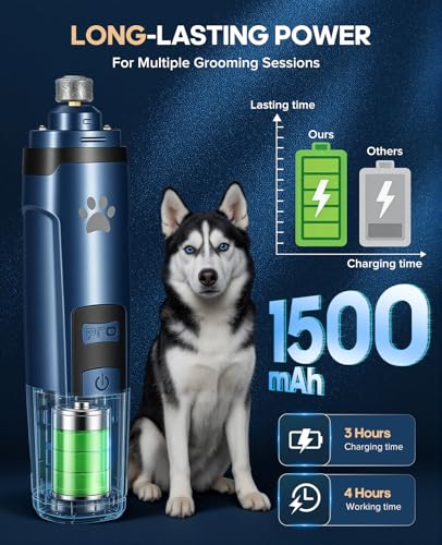 Dog Nail Grinder with 2 LED Lights, Upgraded 2-Speed Rechargeable Pet Nail Trimmer Quiet for Paw Grooming, Powerful Painless Nail Clipper Kit for Small, Medium, Large Dogs & Cats - color: Blue
