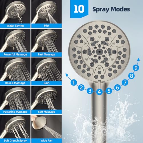 Hibbent 12'' All Metal CUPC Certified Shower Head, High Pressure Rainfall Shower Head, Handheld Showerhead Combo, 12'' Adjustable Extension Arm, 10-Spray, 71'' Hose, Showerhead Holder, Brushed Nickel - color: Brushed Nickel, style: Square 12''