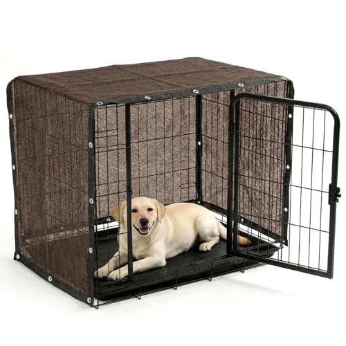 ShadeMart 90% UV Block Sun Shade Cloth for Dog Kennel Cover, 2' x 2' Brown Pet Playpen Sunshade with Grommets, Durable Mesh Tarp for Crate, Patio, Stable,Chicken Coop & Outdoor Privacy Screen. - color: Brown, size: 2' X 2' Custom Size