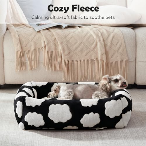 JOEJOY Medium Dog Bed Medium Size Dog, Rectangle Washable Orthopedic Pet Bed with Removable Zipper Cover, Cute Soft Calming Puppy Pet Bed with Jacquard Shaggy Plush & Non Skid Bottom - color: Cozy Clouds Black, size: M (30"x24"x8")