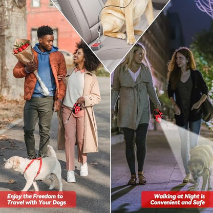 Heavy Duty Retractable Dog Leash for Large Dogs, 26ft Dog Leash with Poop Bag Holder, Up to 110lbs, chew Proof Cable, LED Light, 360° No-Tangle, One-Handed Pause & Locked (Red, L 26ft) - color: Red