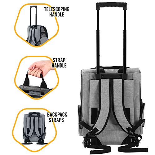 KOPEKS Deluxe Backpack Pet Travel Carrier with Double Wheels for Pets up to 18 Pounds - Grey - color: Grey, size: 17.5"L x 13.0"W x 20.0"H