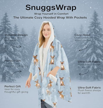 E&S Pets Sherpa Wearable Blanket Hoodie for Women – Soft Fleece Snuggs Wrap – 32 Dog & Cat Breeds – Warm Pet Lover Gifts - color: Chihuahua Tan