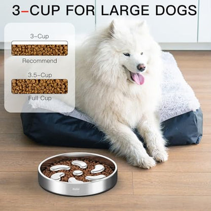 Slow Feeder Dog Bowl-3Cups for Large Breeds, Double Wall Food-Grade Stainless Steel, Heavy Duty with Non-Slip Rubber Base, Puzzle Maze Bowl to Slow Down Eating [2Pack] - color: Spiral-2Pack, size: L 3~3.5Cups