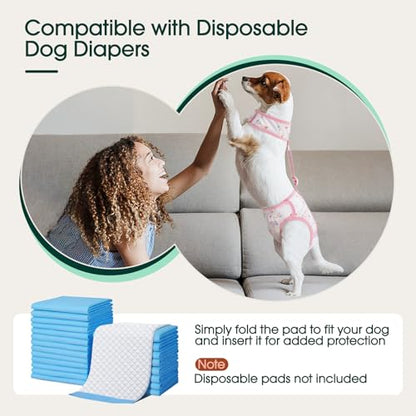 Kuoser Dog Diapers Female with Suspenders, Escape-Proof Doggie Diaper That Stay On, Washable Dog Diapers for Heat, Incontinence & Puppy Training,Reusable Puppy Diaper Female Small Medium Large Dogs, L - color: Blush Pink, size: L