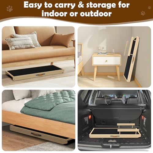 Dog Ramp for Couch, Bed or Car, Wooden 44" Long Pet Stairs for Small & Large Old Dogs & Cats, Hold up to 200lb, 5 Adjustable Height from 14.96" to 22", Portable Doggie Steps, Excellent Traction - size: 44"L*15.74"W*14.96"~22.04"H