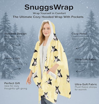 E&S Pets Sherpa Wearable Blanket Hoodie for Women – Soft Fleece Snuggs Wrap – 32 Dog & Cat Breeds – Warm Pet Lover Gifts - color: Boston Terrier