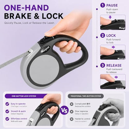 Heavy Duty Retractable Dog Leash-16ft Strong & Durable Walking Leash for S to L Dogs up to 45/115 lbs, Upgraded Lock System, Non Slip Grip, Tangle Free (Grey, Medium-Large Sized) - color: GREY, size: Medium/Large