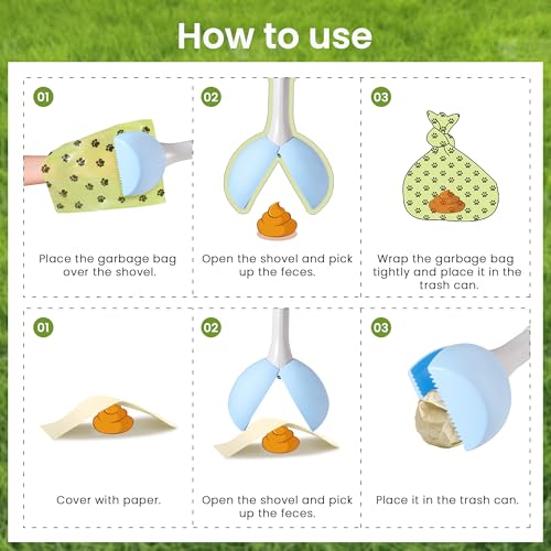 Dog Pooper Scooper Portable with Bag Attachment, One Handed Foldable Design, Includes 120 Waste Bags and Dispenser, 19 Inch Handle for Grass Yard Gravel Cleanup (Green) - color: Green + 120 garbage bags + dispenser