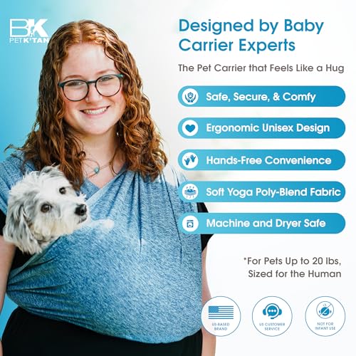 Pet K’tan Anti Anxiety Wearable Cat & Dog Carrier – Hands-Free Front Facing Adjustable Pet Cuddler Sling for Small to Medium Pets & Puppies up to 20 lbs | Pawquamarine | Small - size: Small