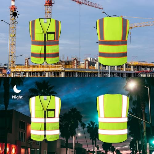Reflective Safety Vest for Men Women Hi Vis Vest with 8 Pockets High Visibility Mesh Reflective Vest Meets ANSI/ISEA Standards (Yellow-07, Large) - color: Yellow, size: Large