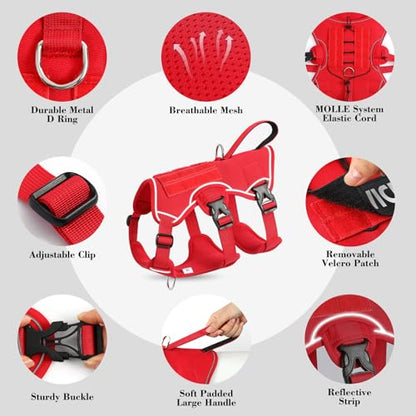 VOOPET Escape Proof Dog Harness, Soft Padded Full Body Pet Harness, Reflective No Pull Dog Harness with Handle and 2 Leash Clips for Small Dogs Walking Hiking Training (Red,S)