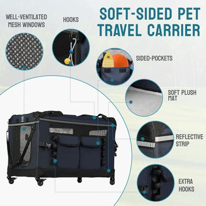 PEGIC 24-inch Rolling Extra Large Cat Carrier with Wheels | Spacious Travel Solution for Large Cats & Two Kittens, Reinforced Non-Sagging Base, For Car Rides & Vet Visits