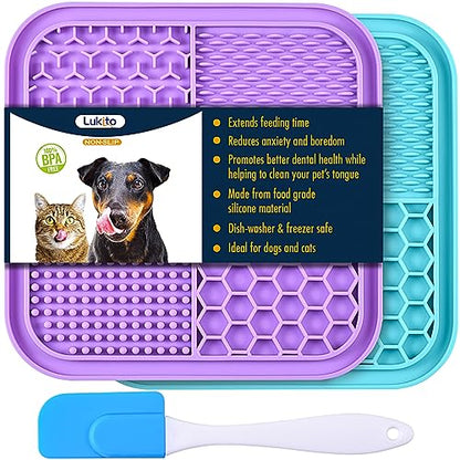 2PCS Licking Mat for Dogs with Suction Cups, Premium Lick Pad for Anxiety Relief, Slow Feeder Dog Bowls, Perfect for Bathing, Grooming and Training - color: Small-2 pcs+1 Spatula