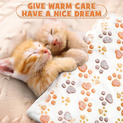 Tegeme 12 Pcs Pet Blankets 30 x 20 Inch Soft Fluffy Fleece Dog Cat Warm Paw Print Pattern Blankets Flannel Throw for Pets Dog Puppy Cat(White) - color: White, size: 30 x 20 Inch