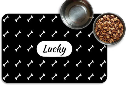 Personalized Dog & Cat Food Mat with Name | Waterproof PU Pet Bowl Mat | Non-Slip Rubber Bottom | Easy Clean | 3 Sizes (24"×16", 30"×20", 36"×24") (Dot) - color: Bone