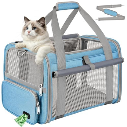 Soft Cat Carrier for Pets Up to 20 Lbs, Collapsible Cat Carrier Bag with Privacy Curtains, Airline Approved Small Pet Carrier for Small Medium Cats Dogs Puppy, Washable Soft Pet Travel Bag Dog Carrier - color: Sky Blue
