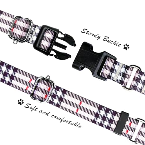 Hikiko Dog Collar for Small Medium Large Dogs, Adjustable Nylon Martingale Collars with Quick Release Buckle (Beige Plaid,M) - color: Beige plaid, size: Medium