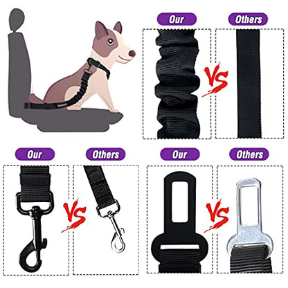 COOYOO Dog Seat Belt,3 Piece Set Retractable Dog Car Harness Adjustable for Vehicle Nylon Pet Safety Heavy Duty & Elastic - color: Set 04-Black+Purple