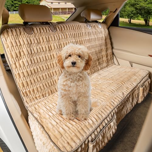 Dog Car Seat Cover for Back Seat, Soft Plush Waterproof Pet Protector with Non-Slip Bottom, Full Coverage Bench Cover Against Hair, Dirt and Scratches for Cars SUVs and Trucks (Tan, Back) - color: Tan, size: Standard Back