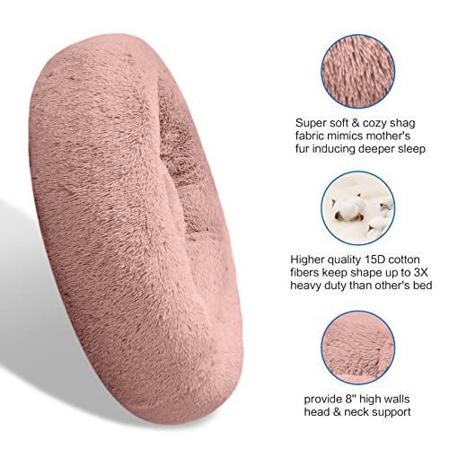 SAVFOX 20 inches Calming Donut Dog Bed - 3X Durable Plush Faux Fur, Machine Washable & Non-Slip, Fits up to 15 lbs, Pink - color: Pink, size: X-Small | 20"x20"