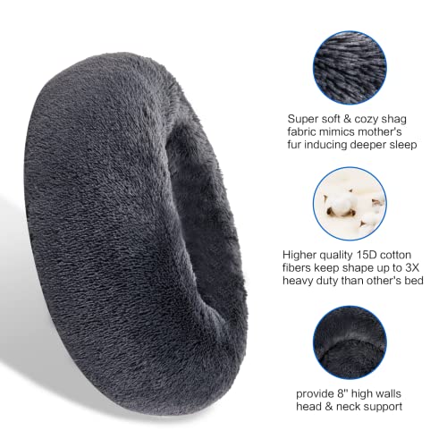 SAVFOX 36 inches Calming Donut Dog Bed - 3X Durable Plush Faux Fur, Machine Washable & Non-Slip, Fits up to 100 lbs, Dark Grey - color: Dark Grey, size: Large | 36"x36"