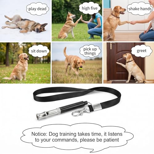 Dog Whistle to Stop Barking Adjustable Ultrasonic Dog Whistle Silent Dogs Training Whistles with Lanyard Strap for Training Recall(Black)