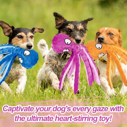Alphatool Squeaky Dog Toys - 3pcs No Stuffing Octopus Soft Plush Crinkle Toys to Keep Them Busy, Interactive Essentials for Small Medium Pets Dogs Gifts, Blue/Purple/Orange - color: Blue&Purple&Orange