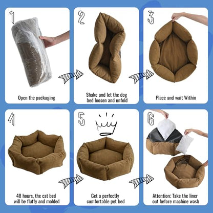 All-Season Stain Resistance Cat Dog Bed,Round Donut Pet Bed,Cord Washable Cat and Dog Beds with Removable Cover,Kitten Bed with Anti-Slip Bottom,Brown,29.5 * 5.9"