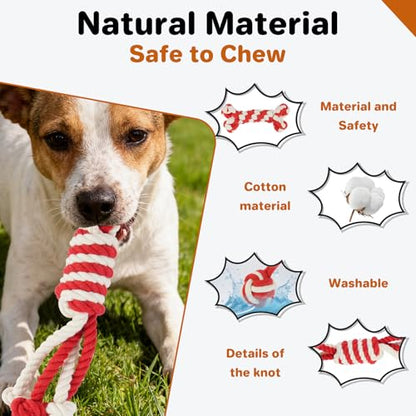 3 Pack Cotton Rope Dog Toy Set, Indestructible Chew Toys for Aggressive Chewers, Puppy Teething Toys with Bone, Human & Rope Dog Ball Designs for Boredom Relief & Tug of War， Red-White - style: Red-White suit（3 pack）