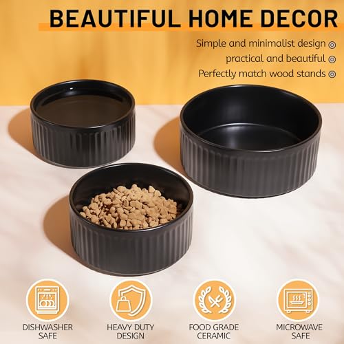 Non-Slip Ceramic Dog Bowls,8" Dog Food and Water Bowl Set with Silicone Base, 64oz/8cups Weighted Flip-Proof Pet Feeding Bowl for Medium and Large Dogs (Large,Black) - color: Black, size: 8 Cups