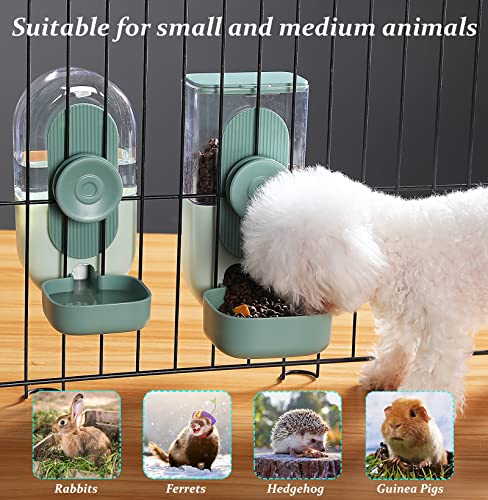 Kenond 35oz Hanging Automatic Pet Food Water Dispenser, Auto Gravity Pet Feeder and Waterer Set, Cage Cat Food Bowl Dog Feeding Station for Puppy and Kitten Rabbit Chinchilla Hedgehog Ferret (Green) - color: Green Waterer and Feeder C