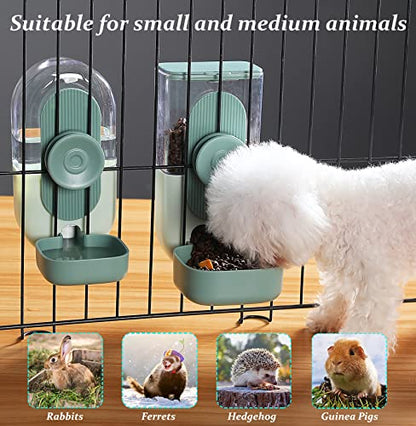 Kenond 35oz Hanging Automatic Pet Food Water Dispenser, Auto Gravity Pet Feeder and Waterer Set, Cage Cat Food Bowl Dog Feeding Station for Puppy and Kitten Rabbit Chinchilla Hedgehog Ferret (Green) - color: Green Waterer and Feeder C