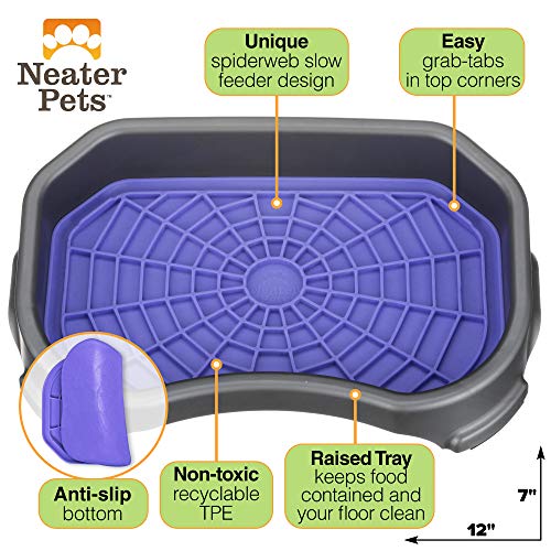 Neater Pets Neat-LIK Dog Lick Mat w/Mess-Proof Tray, Lick Mat for Dogs, Cats, Puppy, Reduces Anxiety & Boredom, Peanut Butter Slow Feeder, Interactive Treat Licking Pad (Purple/Gunmetal) - color: Purple Mat w/ Gunmetal Tray