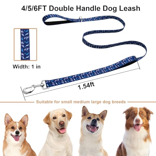 Double Handle Dog Leash 5 Foot with 2 Padded Handles, Heavy Duty Nylon Dog Leash with Traffic Control Handles,Walking Training Lead, Deep Blue Shark - color: Deep Blue Shark, size: 1 in x 5 ft