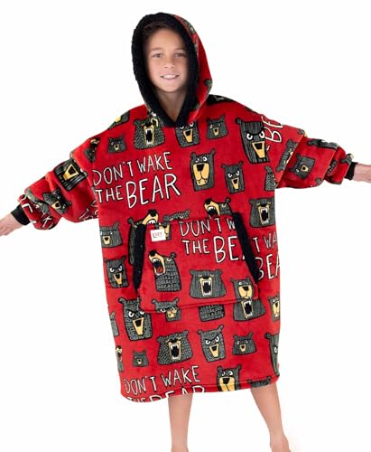 LazyOne Oversized Kid Blanket Hoodie, Oversized Hoodies for Girls and Boys, Wearable Blankets - color: Don't Wake the Bear Kid Blanket Hoodie
