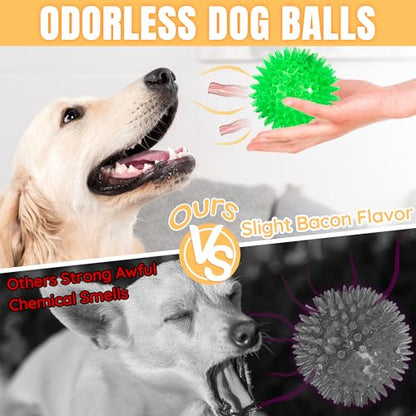 LECHONG 6-Pack 3.5” Squeaky Dog Balls, Durable Soft Spiky Chew Rubber Fetch Toy Balls for Large Medium Aggressive Chewers Teeth Cleaning Chewing Playing Training & Boredom Buster Indoors Outdoors - size: M 6PACK