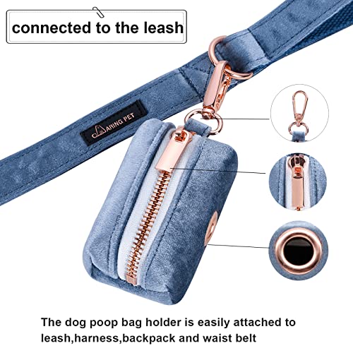 ARING PET Velvet Dog Waste Bag Dispenser, Cute Blue Doggy Poop Bags Holders Attach to Any Leashes, Portable Washable Pet Waste Pouch Dispenser with Metal Zipper - color: A:blue