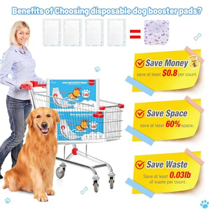 Dog Diaper Liners for Dog Diapers Male and Female 100ct Super Absorption Disposable Booster Pads for Most Reusable Pet Belly Bands, Washable Puppy Diaper Wraps - size: Regular (100 Count)