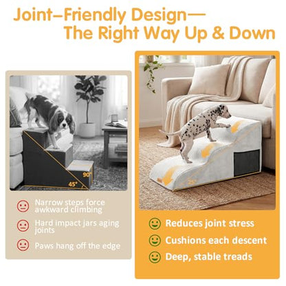 Topmart High Density Extended Foam Dog Ramp&Steps 3 Tiers,15.7" High | Non-Slip Dog Stairs with Removable Cover,Soft Foam Pet Ladder,Best for Injured,Older Cats,Pets with Joint Pain - color: White, size: 33.1*15.7*15.7